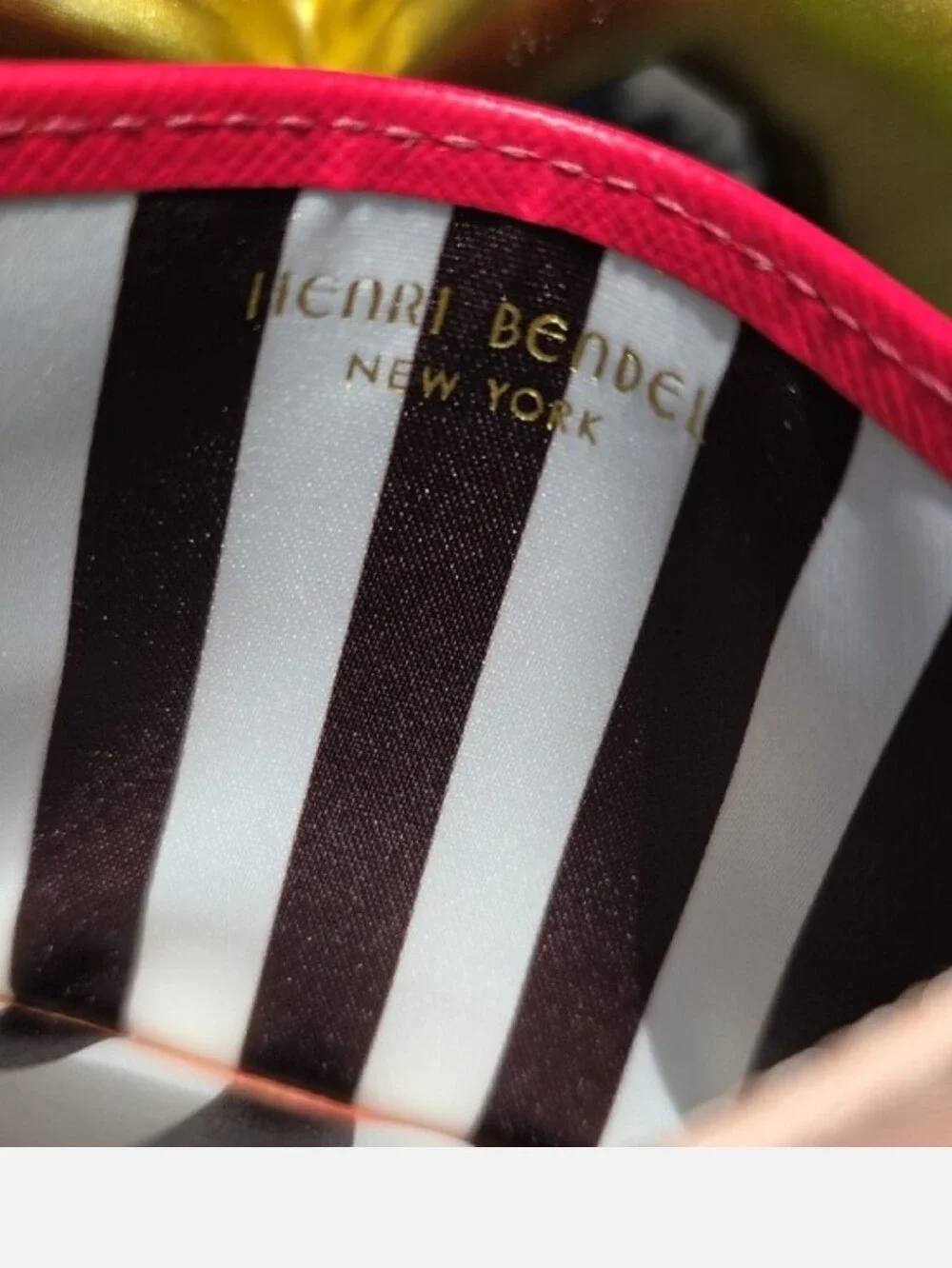 henri bendel Blush Pink & Red Saffiano Leather Card Case with Gold Plaque, NWOT